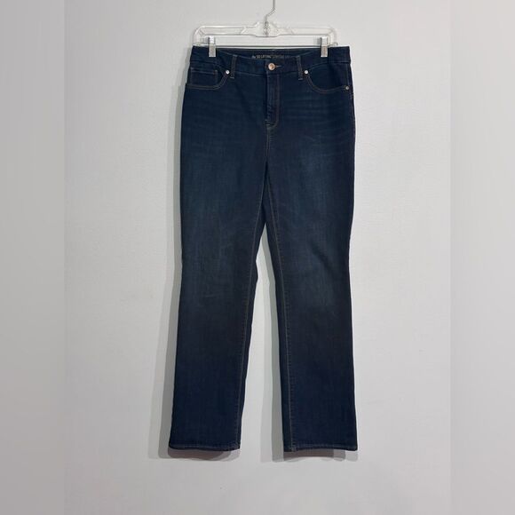Chico’s | SO Lifting Straight Leg Dark Wash Blue Denim Jeans SZ 0.5 Short - Picture 4 of 16